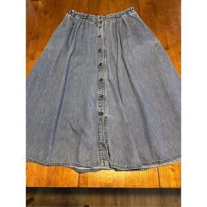 Vtg Jordache Womens Jean Denim Maxi Skirt Sz 14 Snap Front 90s USA 30” waist